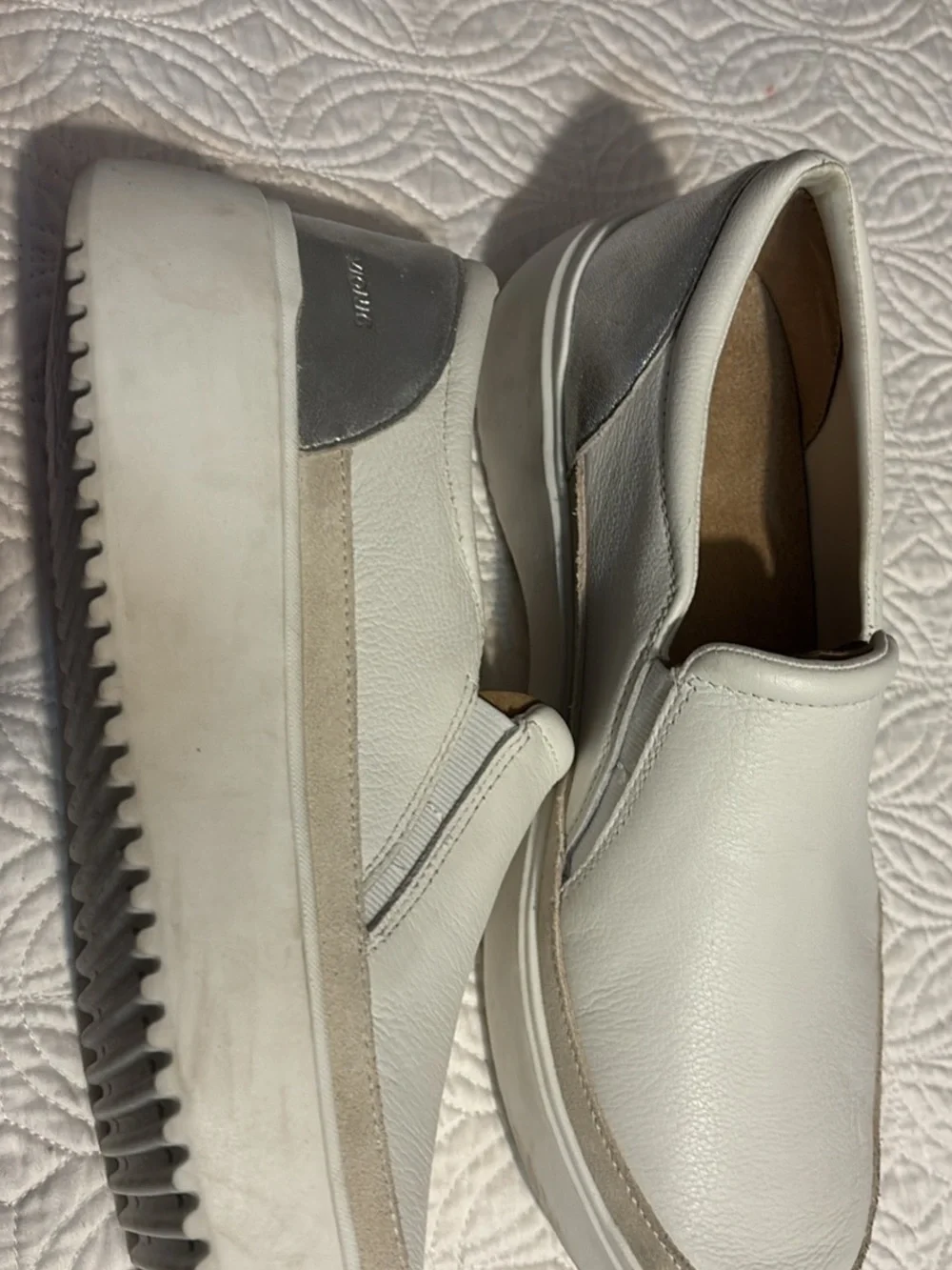 belk White and Gray Slip-On Platform Mule